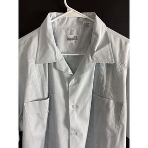 Guayabera Button Up‎ Pleat Embroidered Light Blue Short Sleeve 4 Pockets 2XL EUC